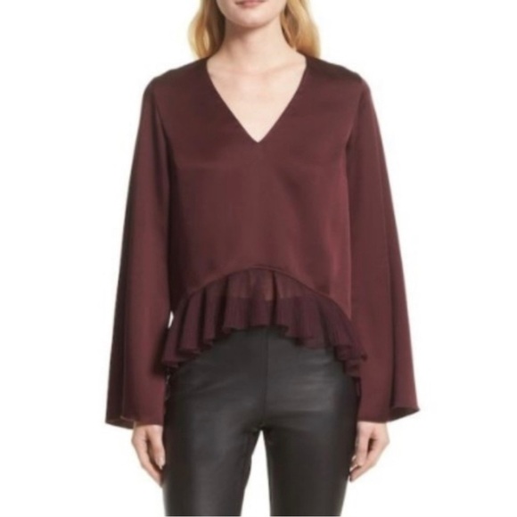 Elizabeth & James Heath Ruffle Hem Top Maroon - Picture 1 of 5